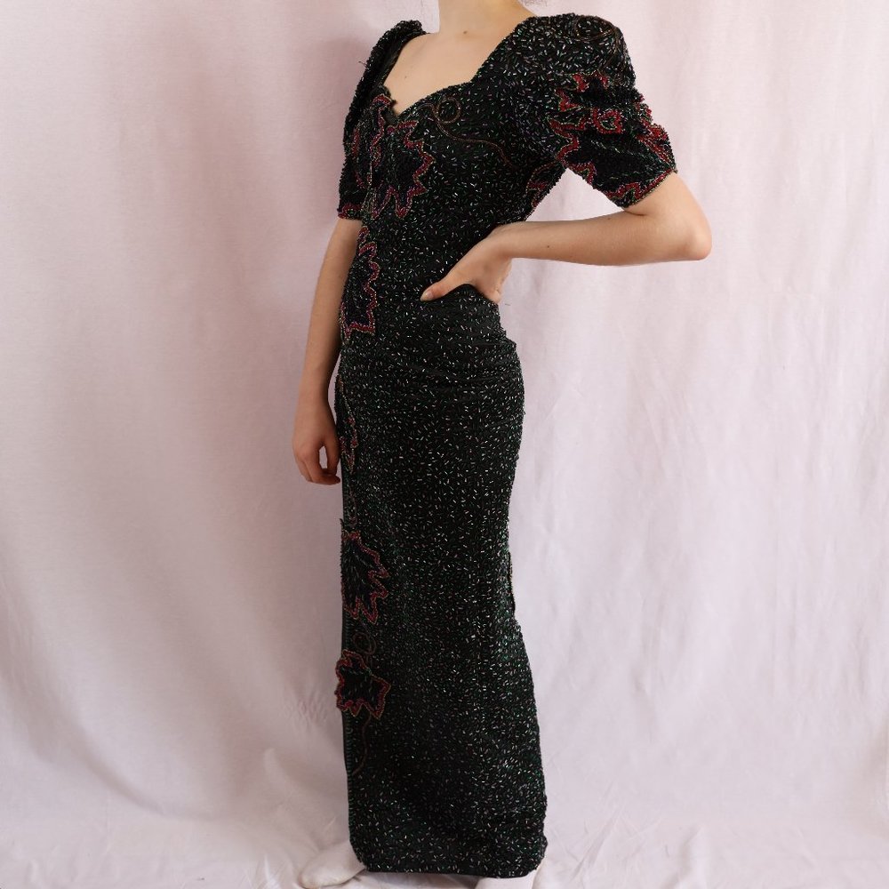 80's Camille Beaded Evening Gown vtg Sz4 see throu